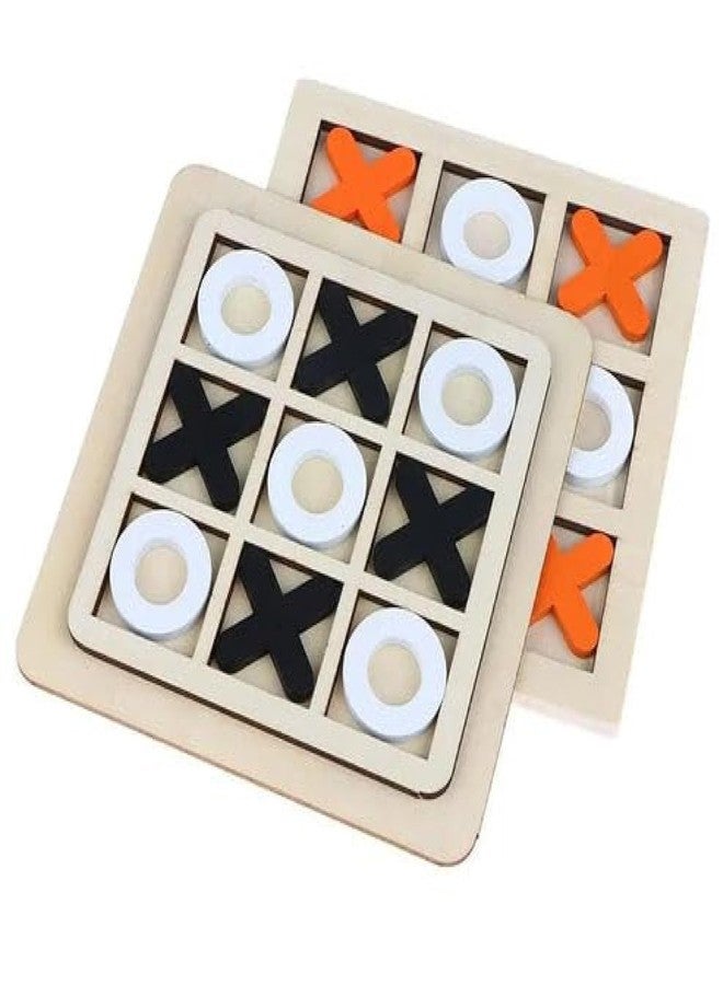 DHARNIX Wooden Tic Tac Toe Classic Mind Challenging Cross & Zero Family Board Game for Kids & Adults, Multicolour (Pack of 2) - Image 1